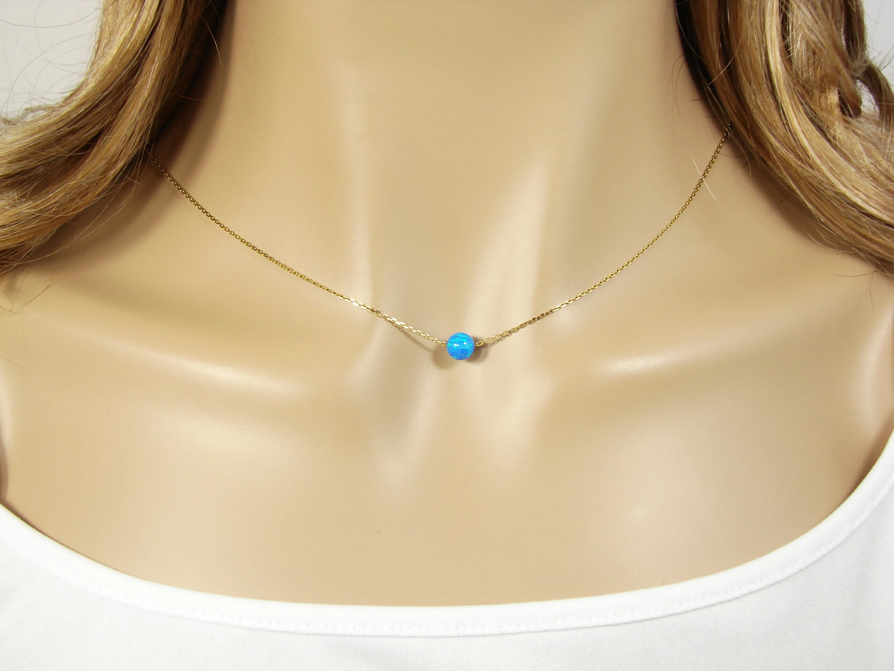 Opal Ball Necklace Gold Plated Sterling Silver Chain
