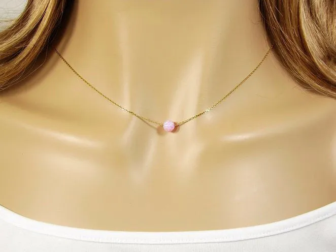 Opal Ball Necklace Gold Plated Sterling Silver Chain