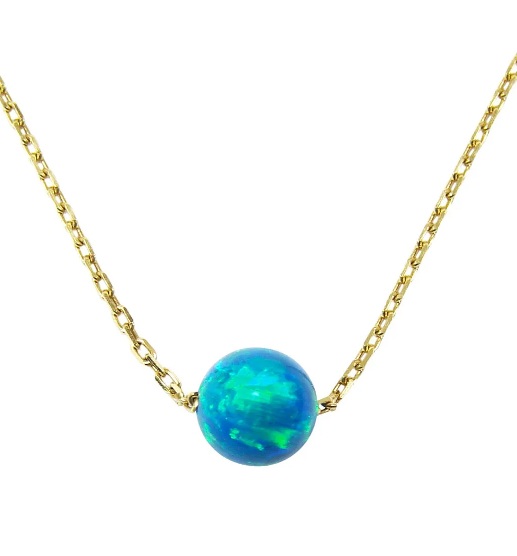 Opal Ball Necklace Gold Plated Sterling Silver Chain