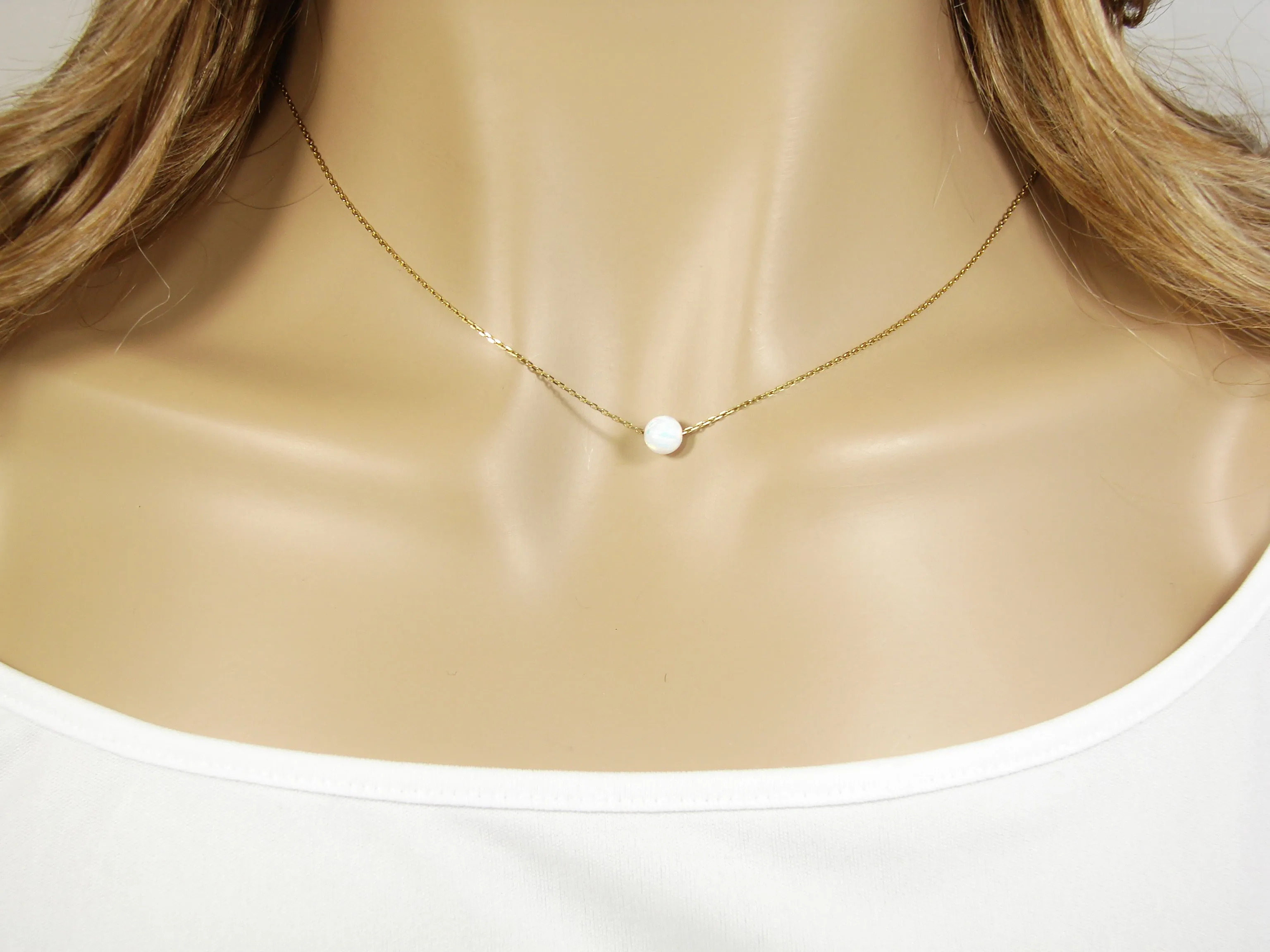 Opal Ball Necklace Gold Plated Sterling Silver Chain