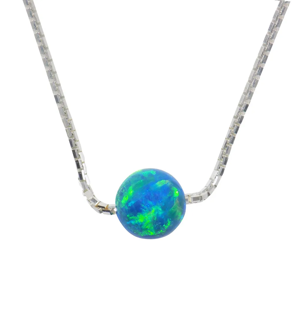 Opal Bead Ball Dot Necklace 925 Sterling Silver Box Chain Bridesmaids Necklace