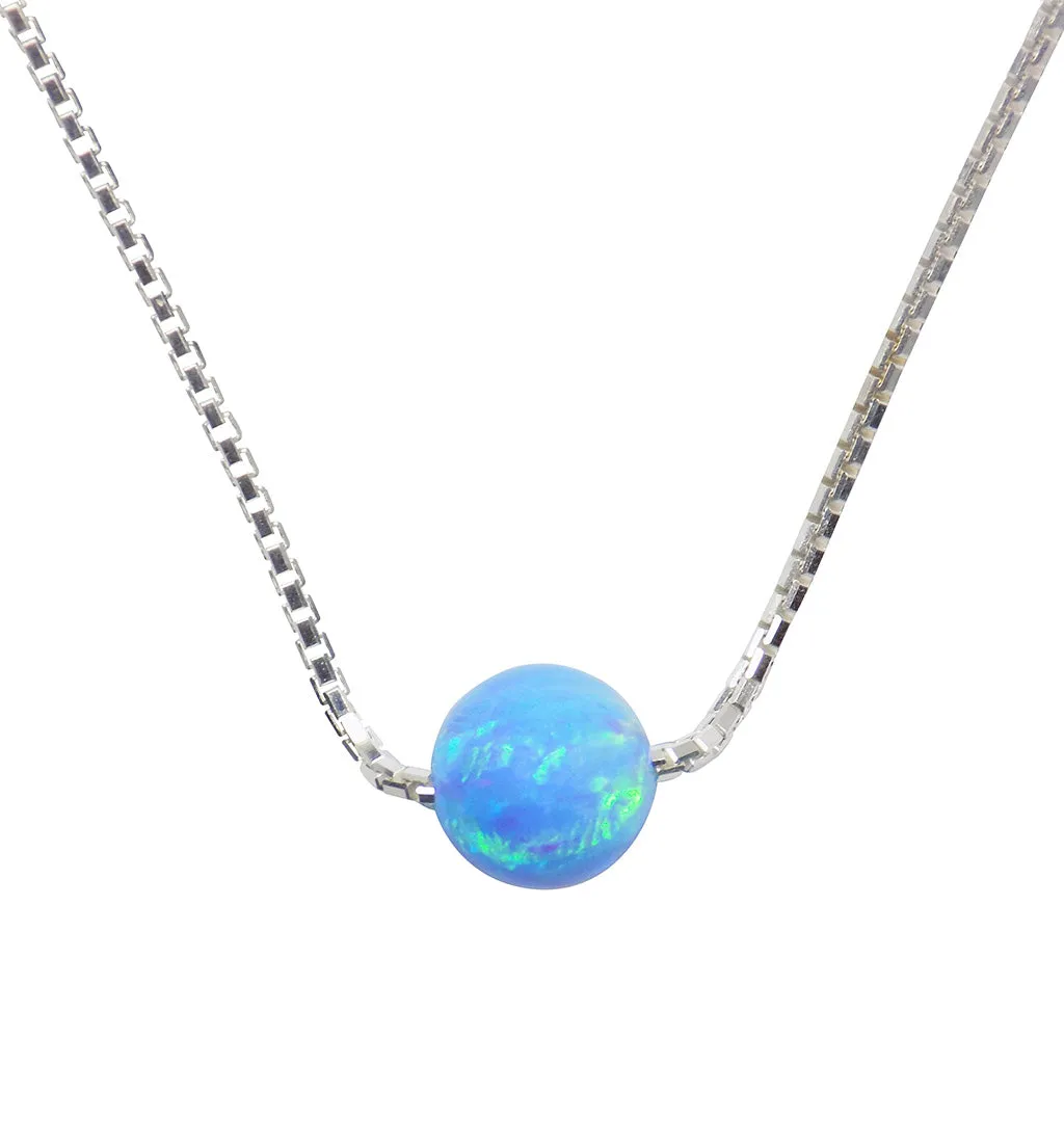 Opal Bead Ball Dot Necklace 925 Sterling Silver Box Chain Bridesmaids Necklace