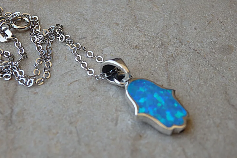 Opal hamsa necklace