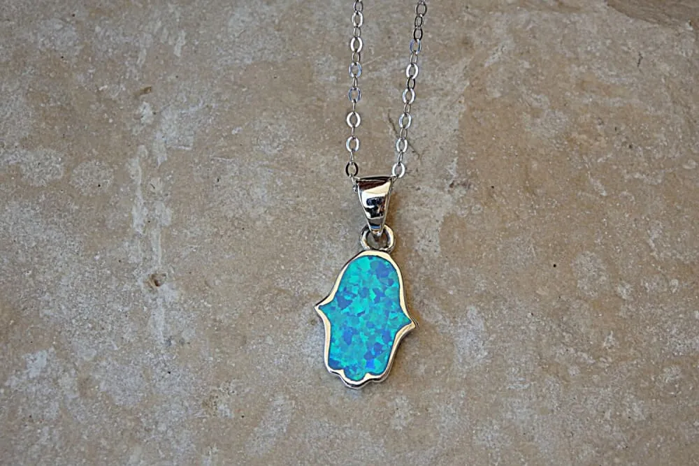 Opal hamsa necklace