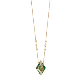 PAVE GREEN TOURMALINE   GREEN OPAL INLAY KITE NECKLACE