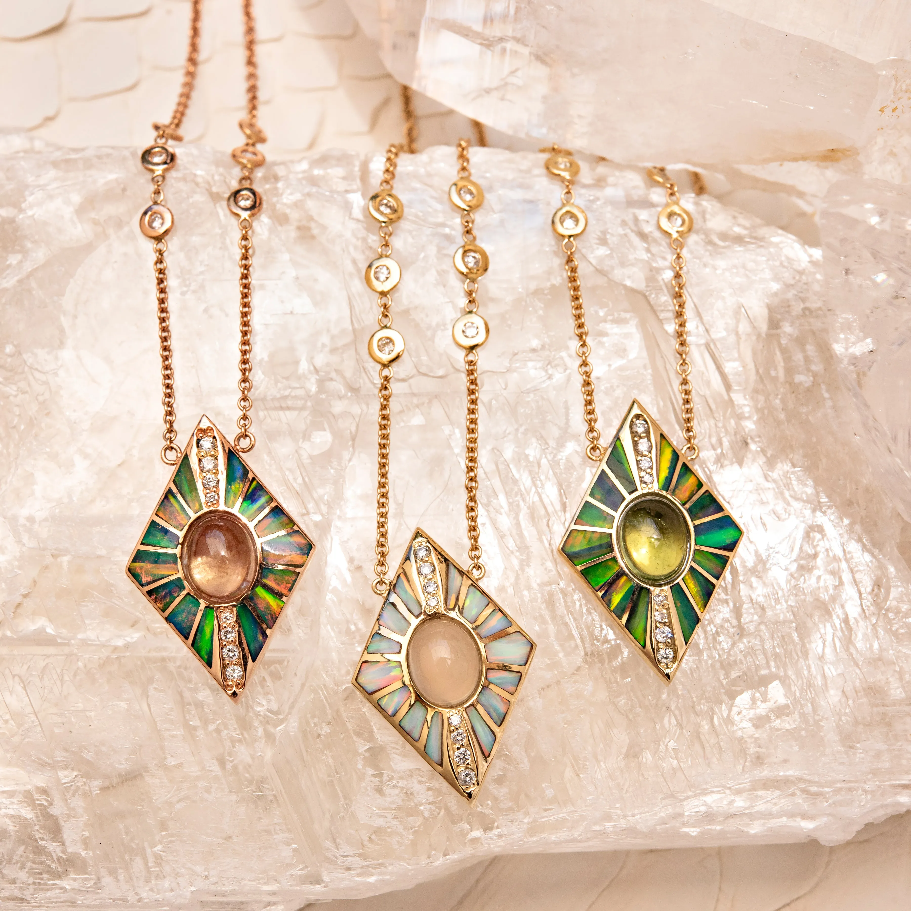 PAVE GREEN TOURMALINE   GREEN OPAL INLAY KITE NECKLACE