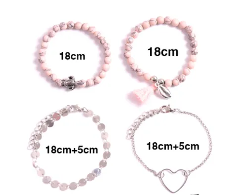 Peach Heart Sequins Shell Tassel Bracelet Turtle Turquoise Four-piece Bracelet