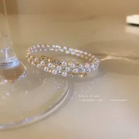 Pearl And Diamond Double-layer Bracelet