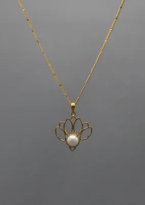 Pearl inlaid Gold Plated Lotus Pendant