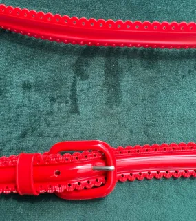 Pretty Scalloped Edged 1940s Red Vinyl Belt - 3 sizes - 26" - 36"