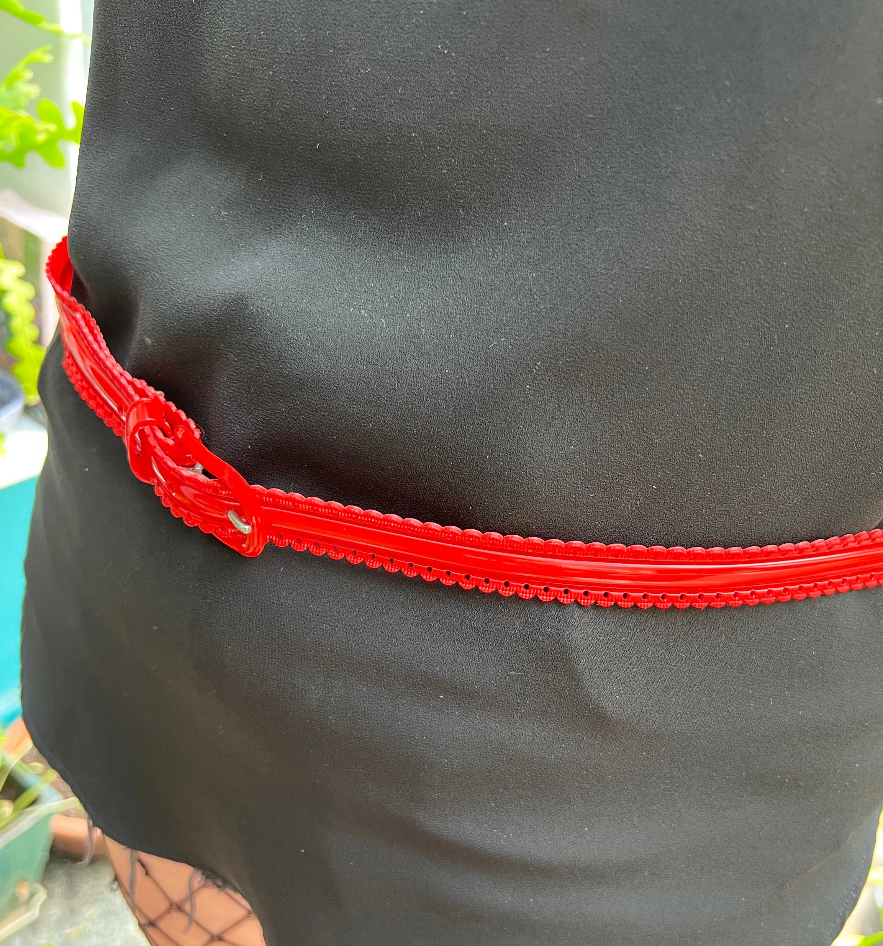 Pretty Scalloped Edged 1940s Red Vinyl Belt - 3 sizes - 26" - 36"