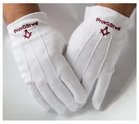 Provincial Grand Steward 100% Cotton Gloves with Square Compass