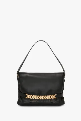 Puffy Chain Pouch Bag With Strap In Black Leather