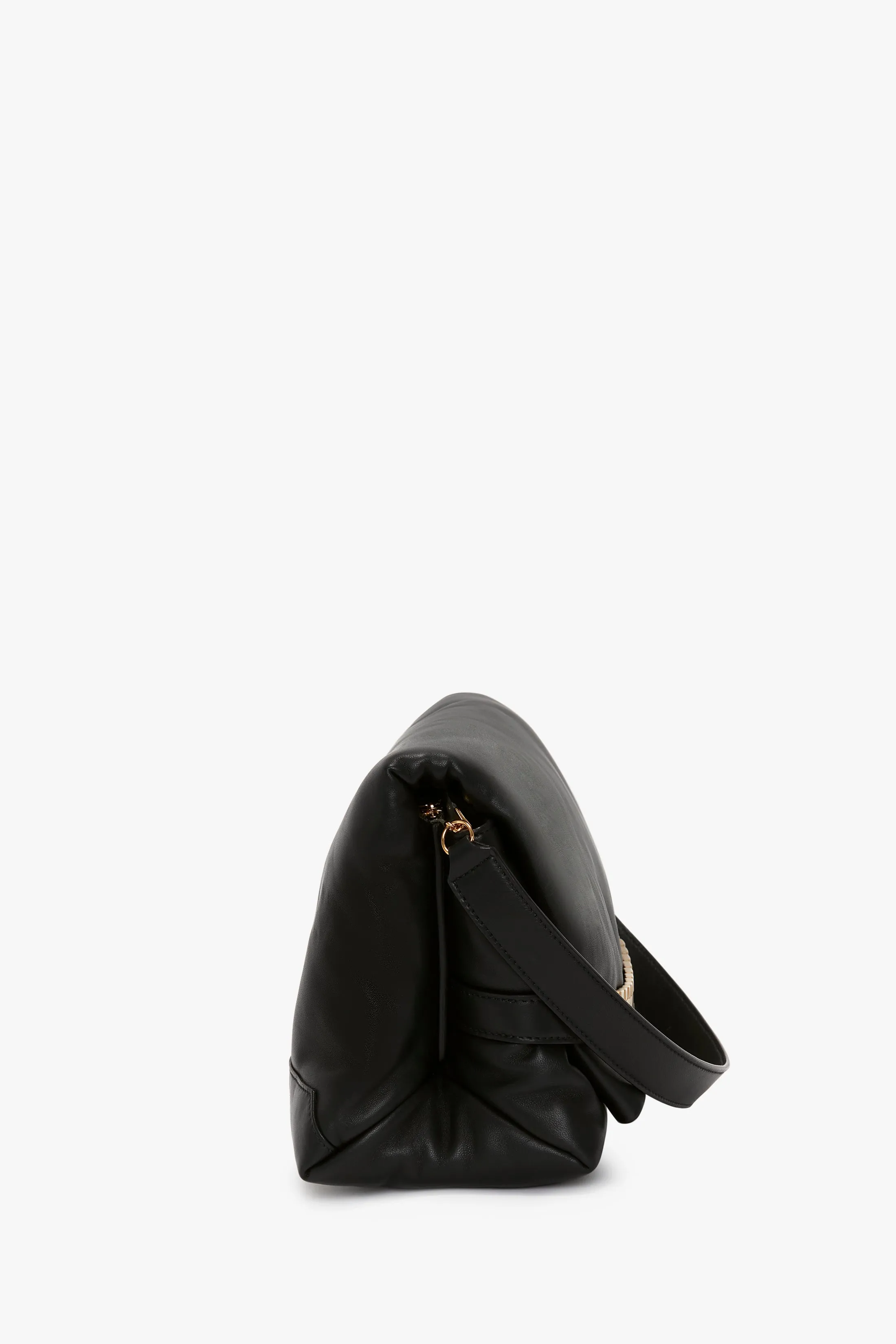 Puffy Chain Pouch Bag With Strap In Black Leather