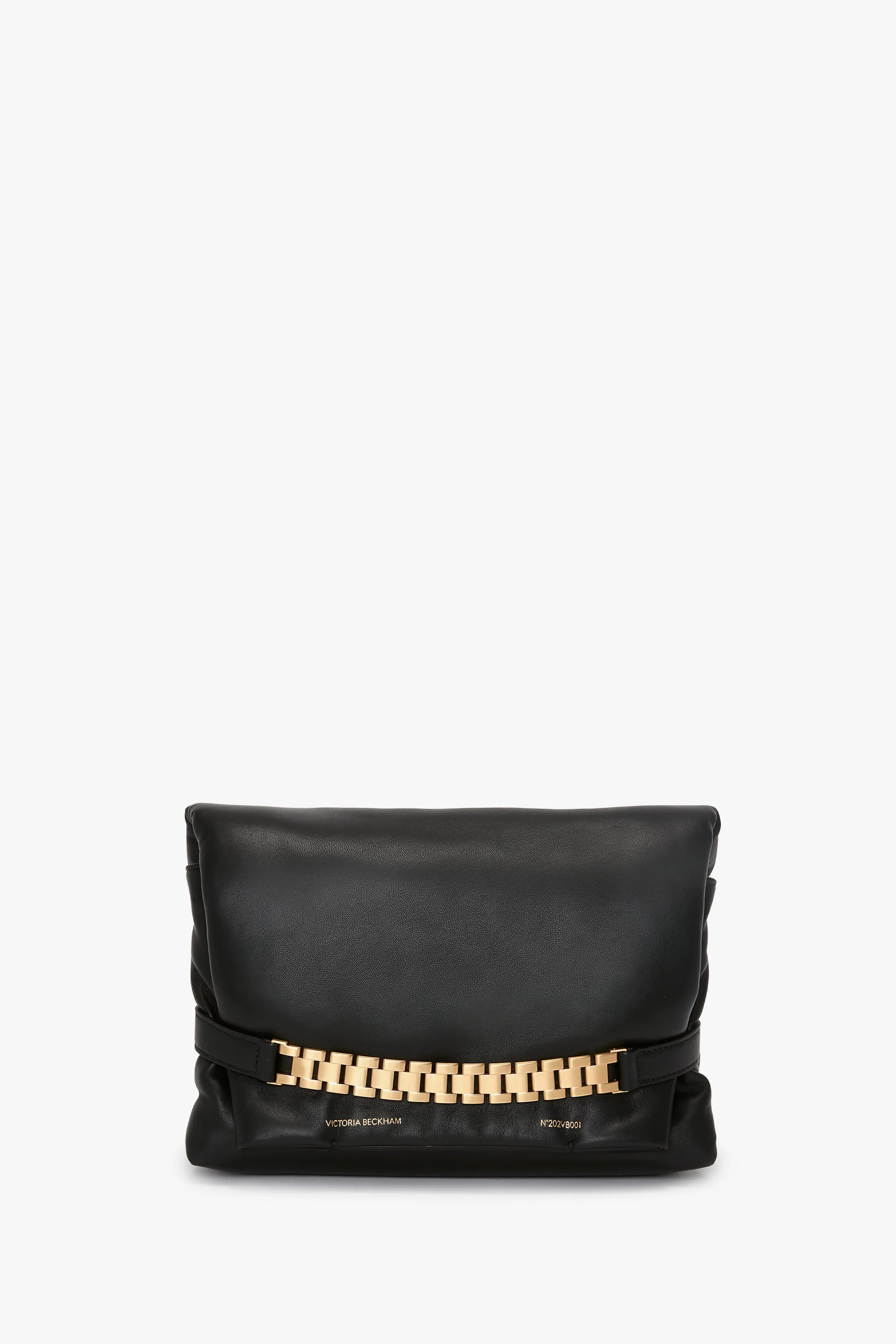 Puffy Chain Pouch Bag With Strap In Black Leather