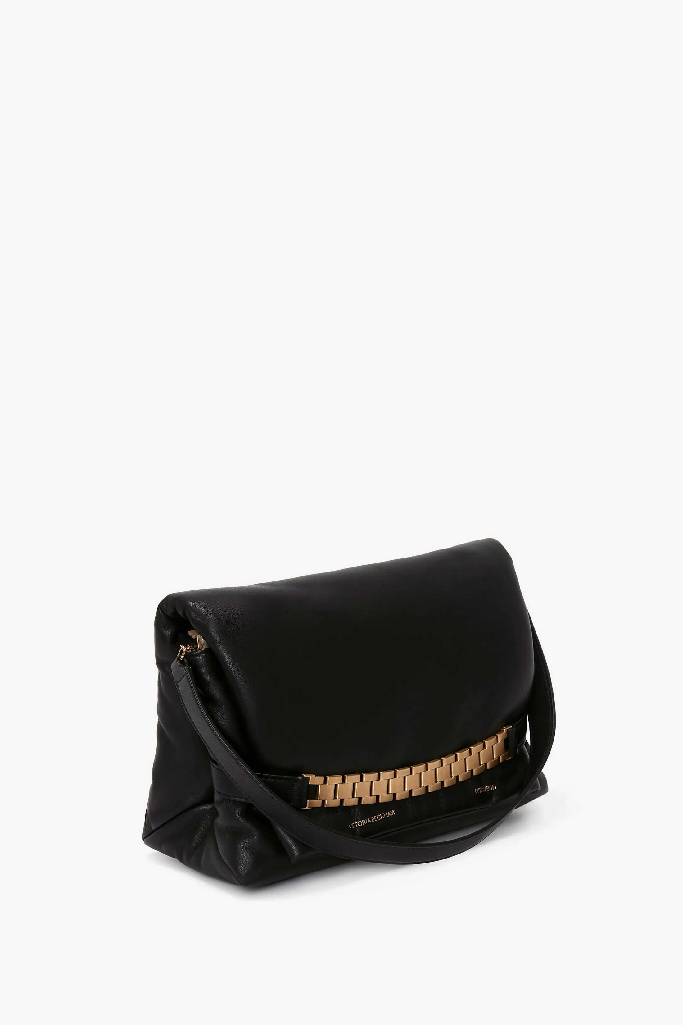 Puffy Chain Pouch Bag With Strap In Black Leather
