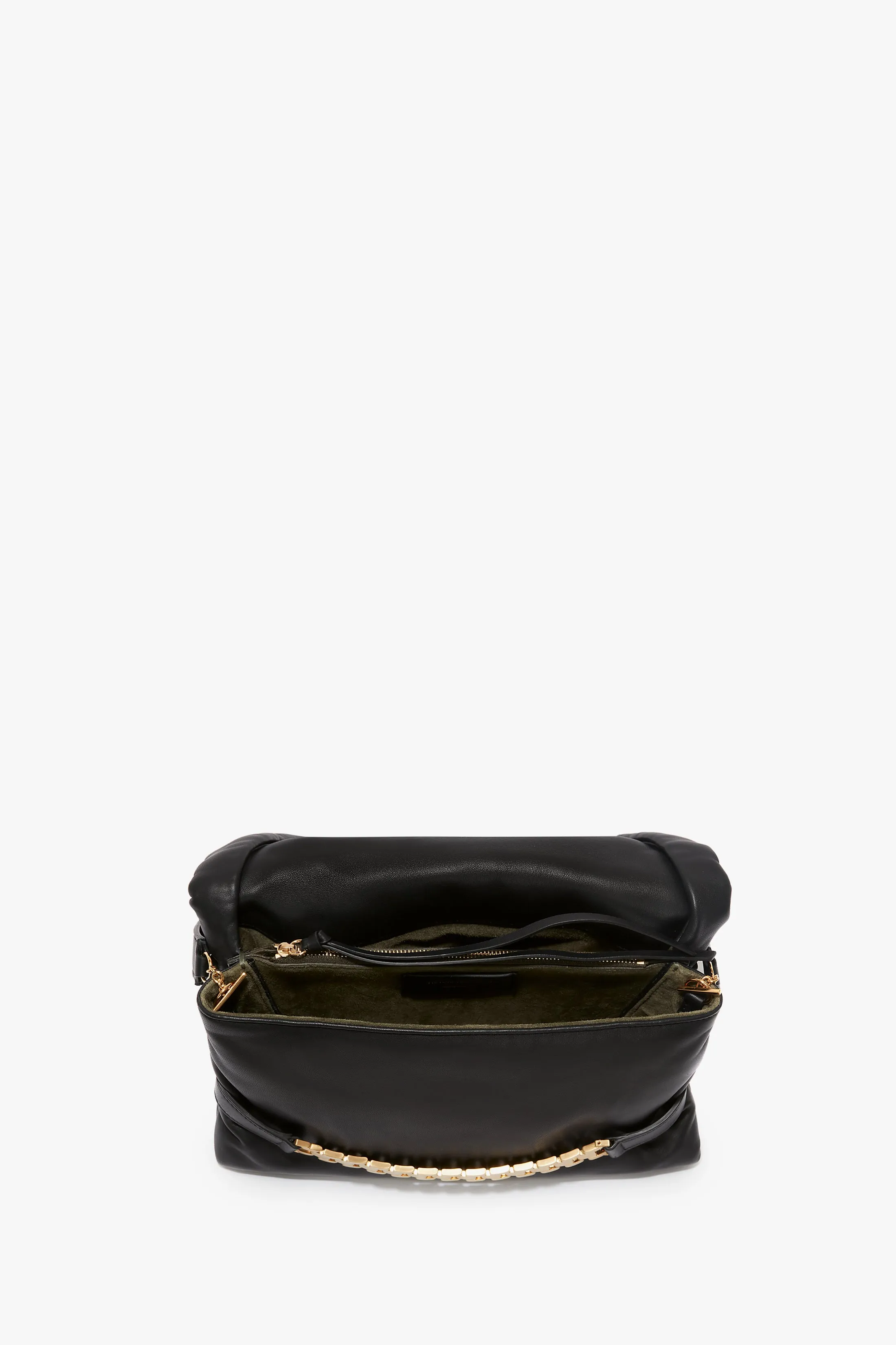 Puffy Chain Pouch Bag With Strap In Black Leather
