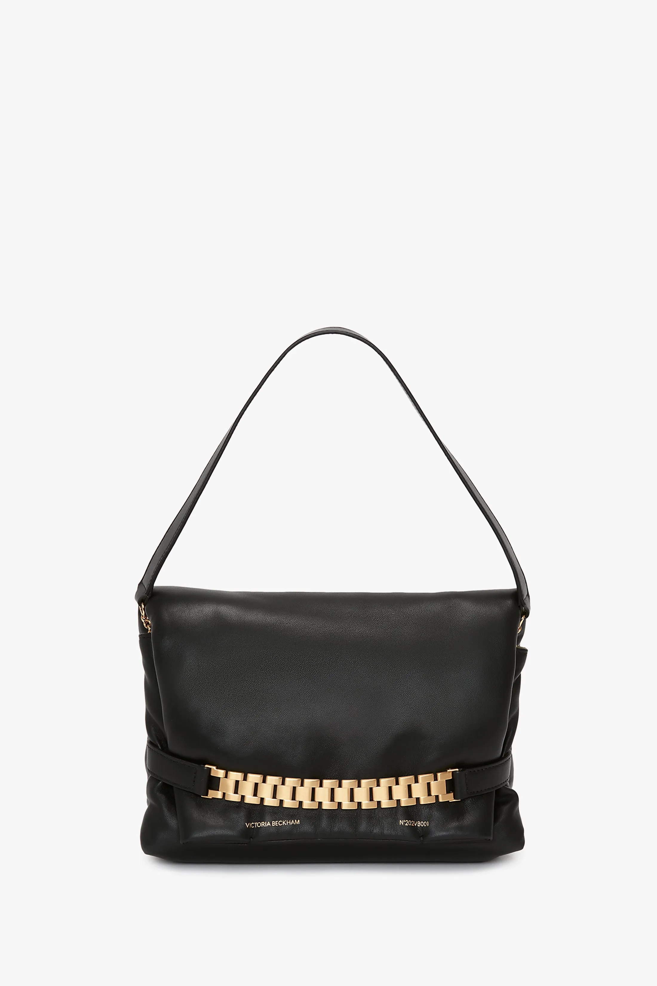 Puffy Chain Pouch Bag With Strap In Black Leather