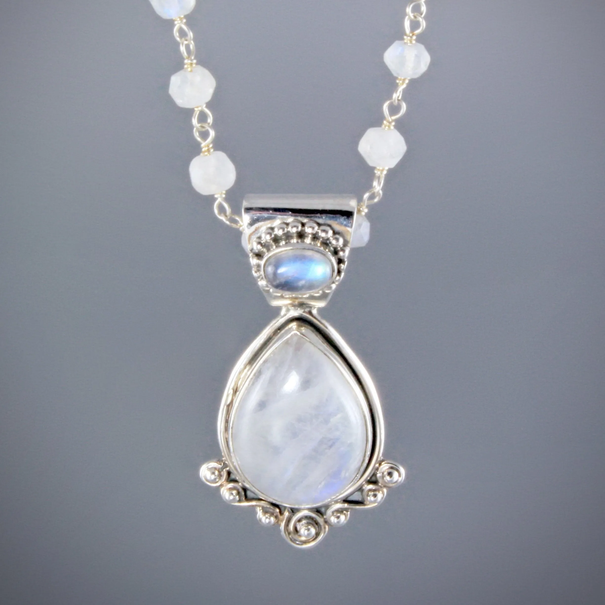 "Esther" - Rainbow Moonstone Bridal Necklace and Earrings Set