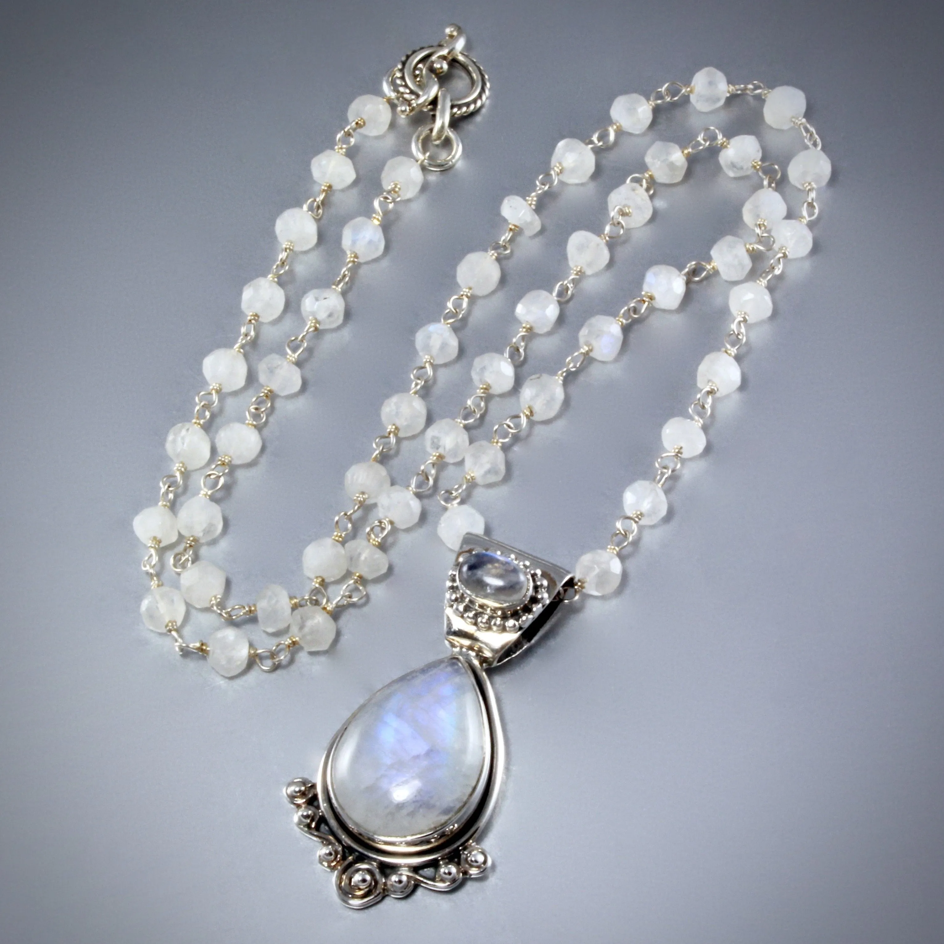 "Esther" - Rainbow Moonstone Bridal Necklace and Earrings Set