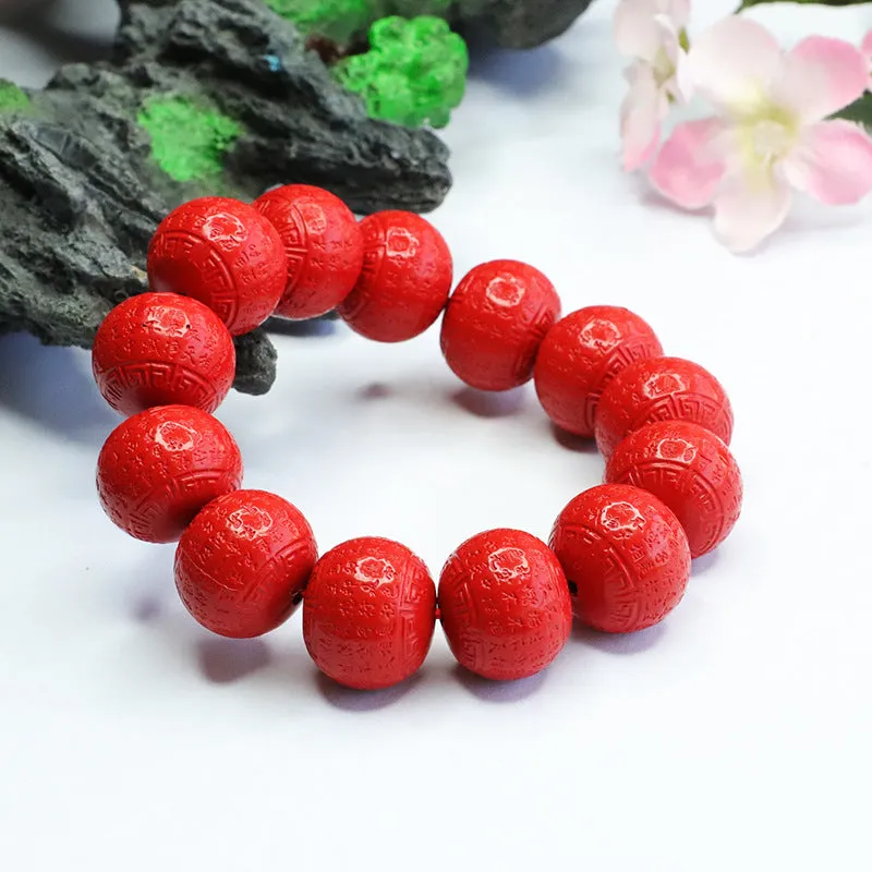 Red Sand Heart Sutra Bracelet with Sterling Silver Charm