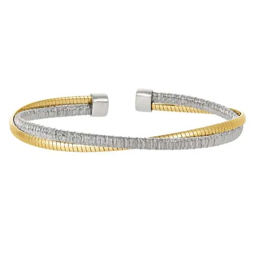 Rhodium Finish Sterling Silver and Gold Finish Omega Twist Cuff Bracelet