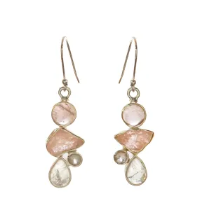 Rose Quartz, Morganite & Rainbow Moonstone Earrings