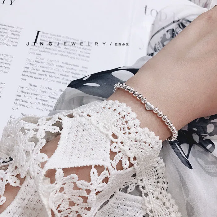 S925 Love Heart Silver Beaded Bracelet