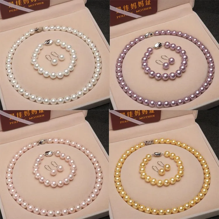 S925 Sterling Silver Freshwater Pearl Necklaces Shell Pearl Necklace Female Round Strong Light Gift For Mother's Girlfriend