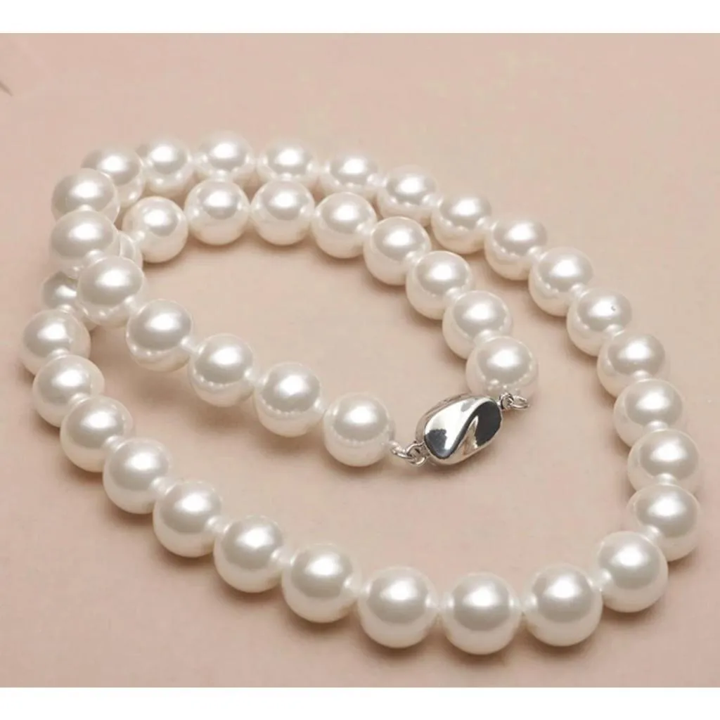 S925 Sterling Silver Freshwater Pearl Necklaces Shell Pearl Necklace Female Round Strong Light Gift For Mother's Girlfriend