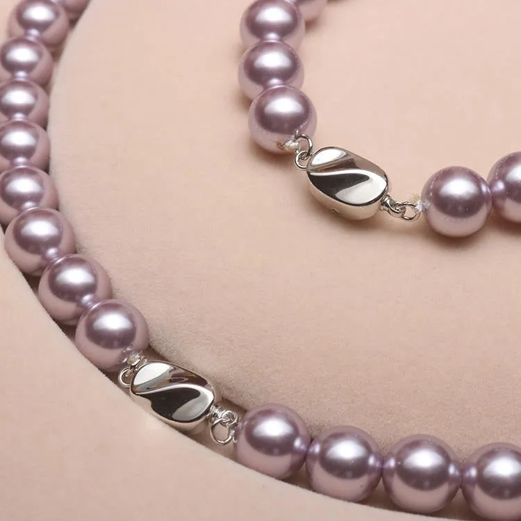 S925 Sterling Silver Freshwater Pearl Necklaces Shell Pearl Necklace Female Round Strong Light Gift For Mother's Girlfriend
