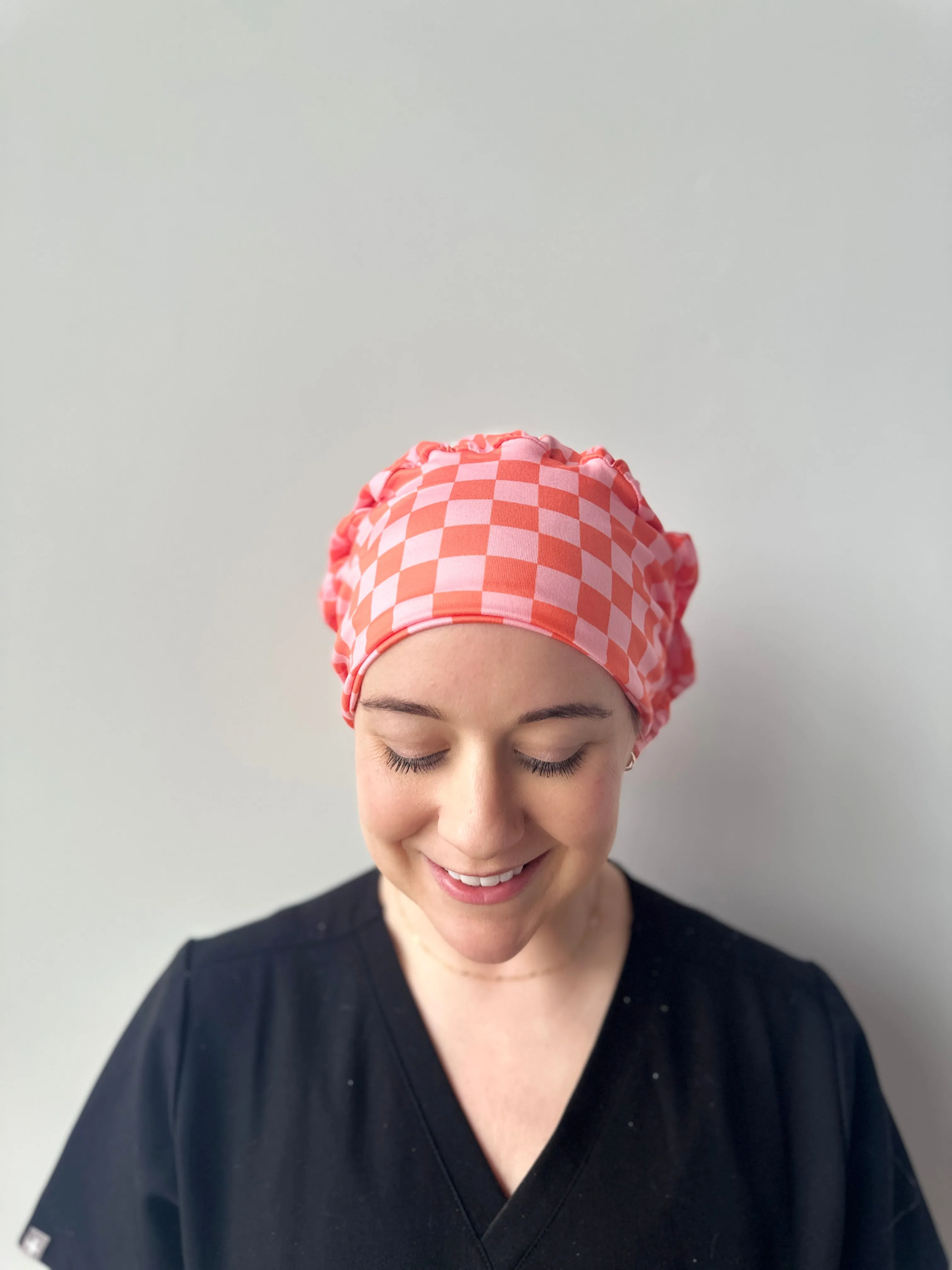 Scrub Hat - Pink and Orange Checker