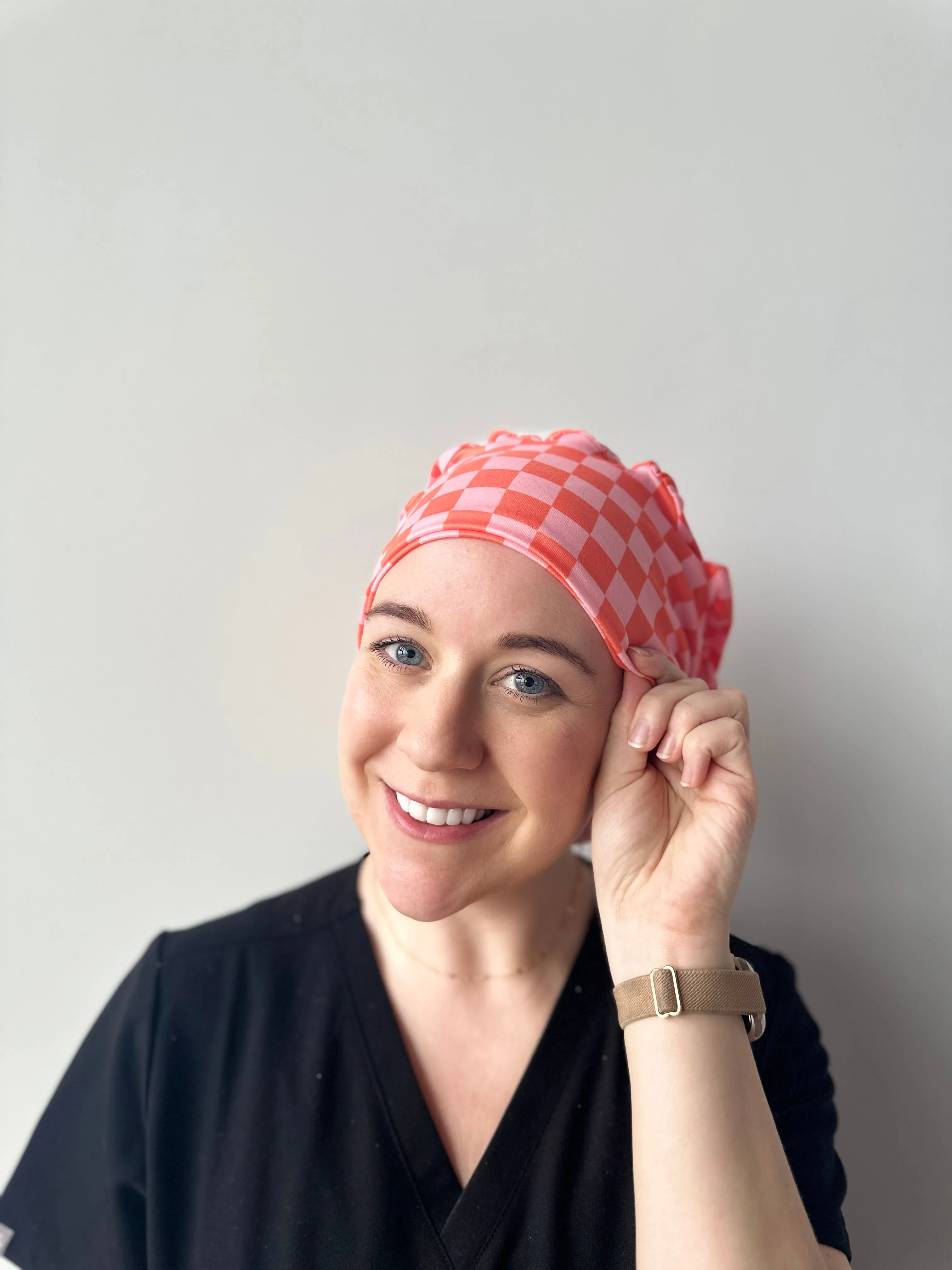 Scrub Hat - Pink and Orange Checker