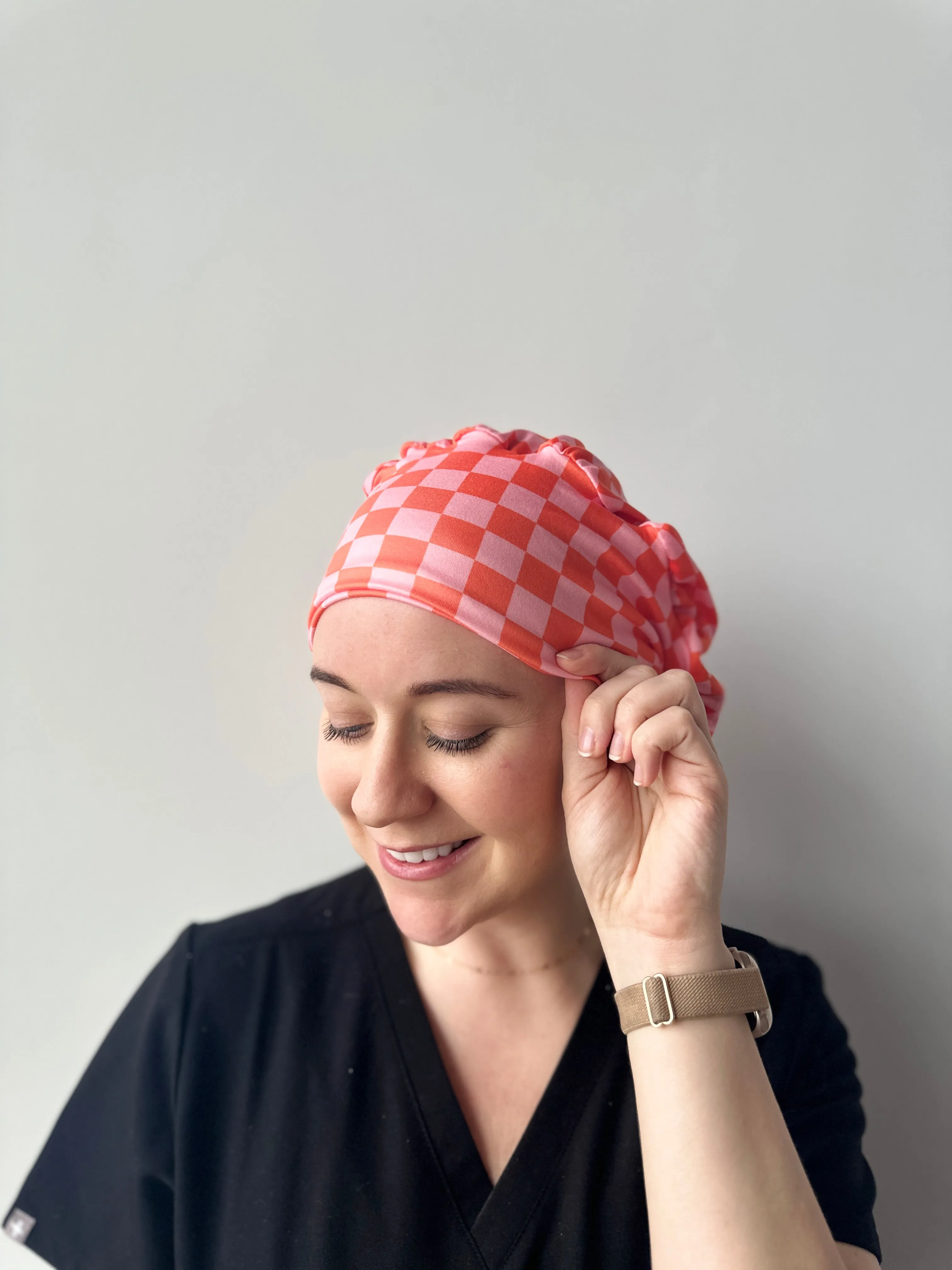 Scrub Hat - Pink and Orange Checker