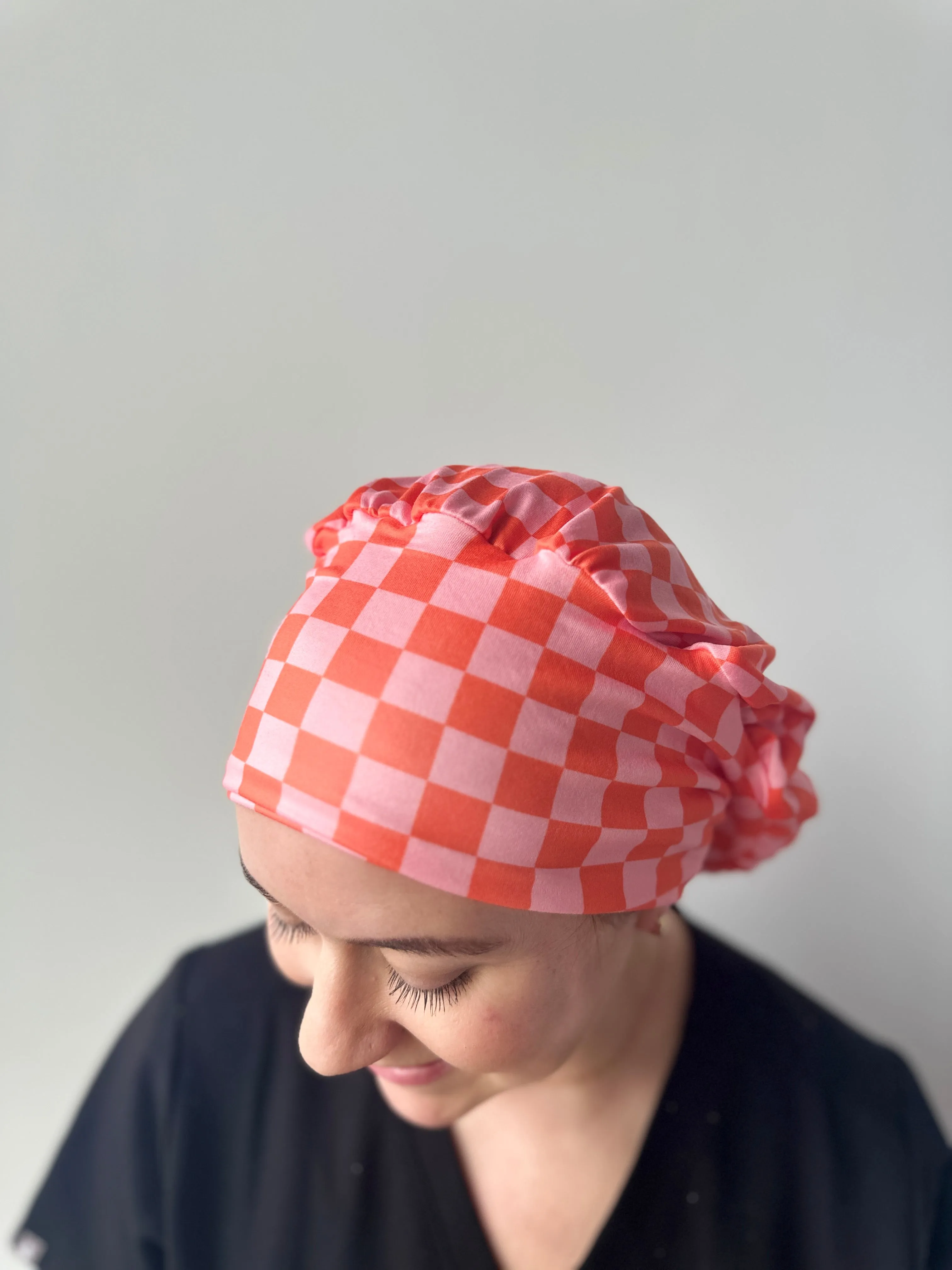 Scrub Hat - Pink and Orange Checker