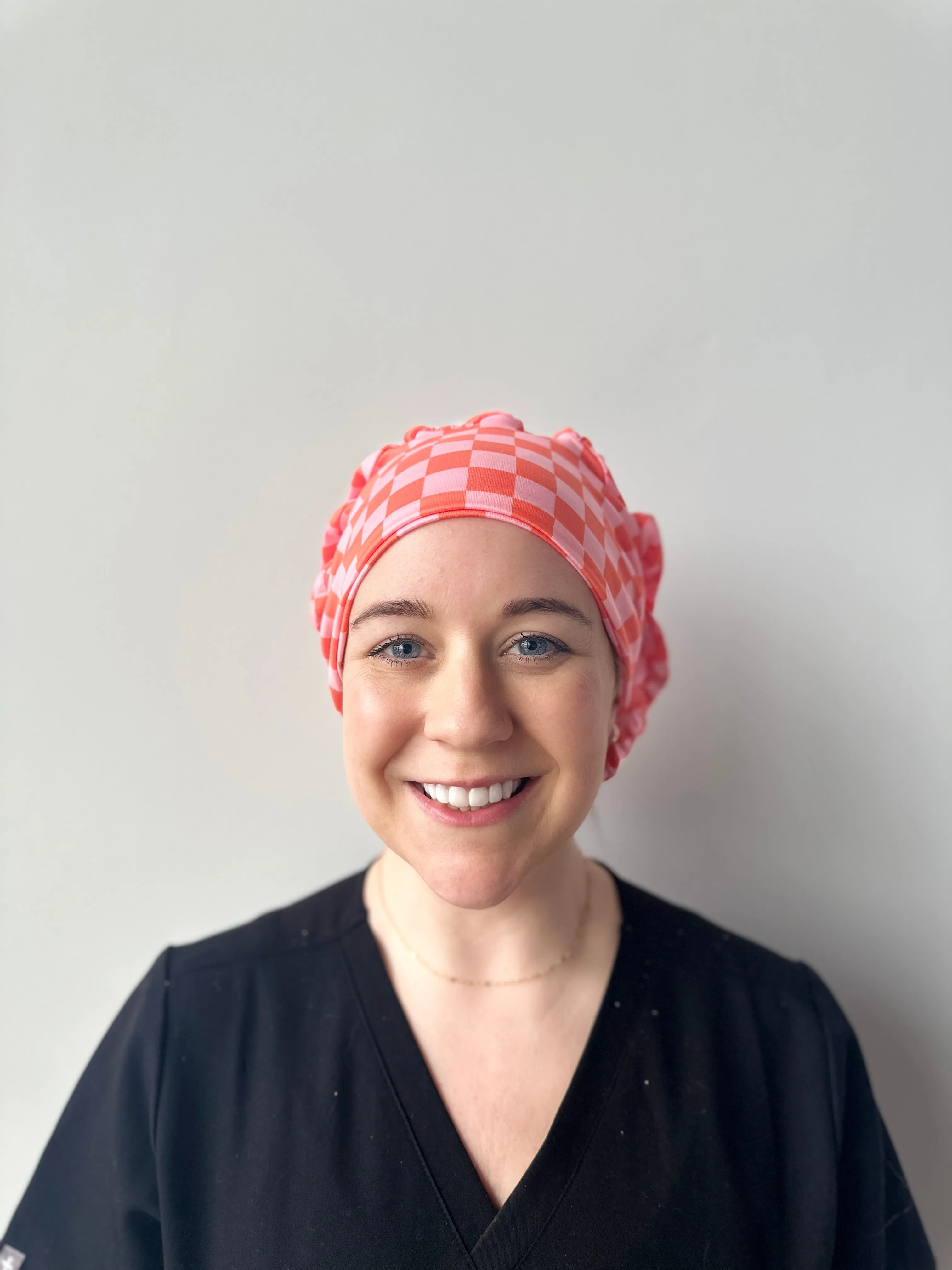 Scrub Hat - Pink and Orange Checker