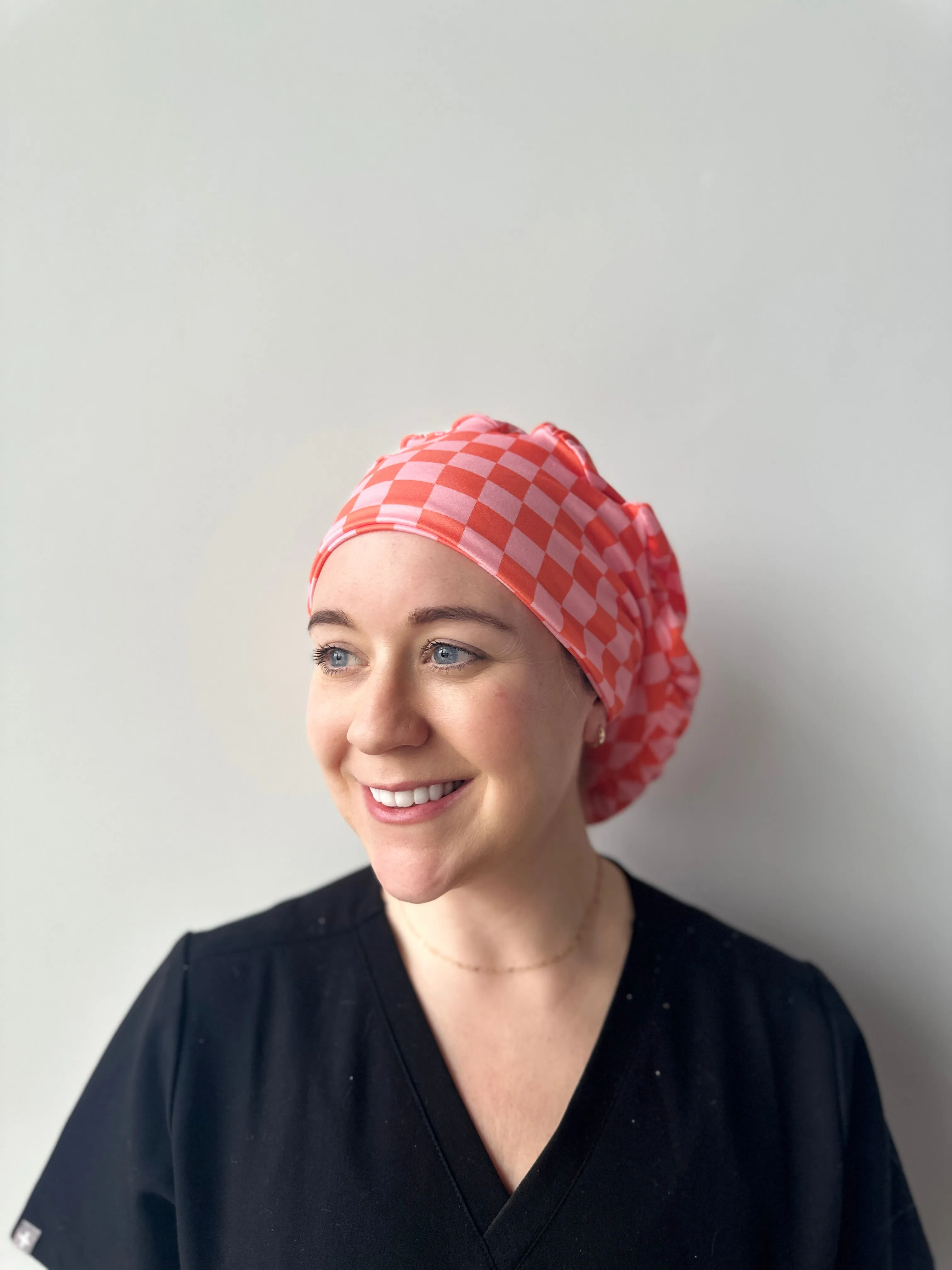 Scrub Hat - Pink and Orange Checker