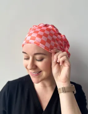 Scrub Hat - Pink and Orange Checker
