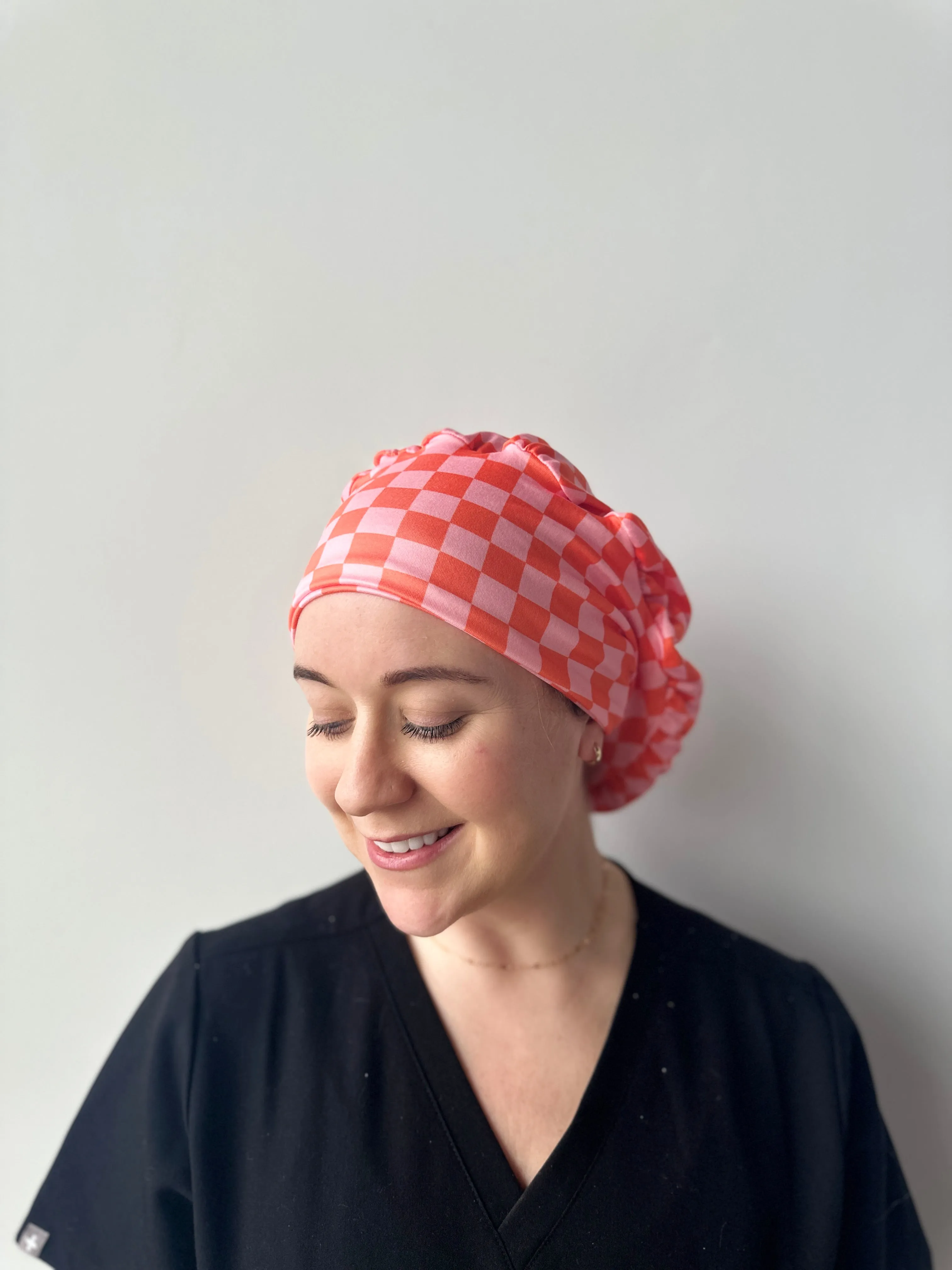 Scrub Hat - Pink and Orange Checker