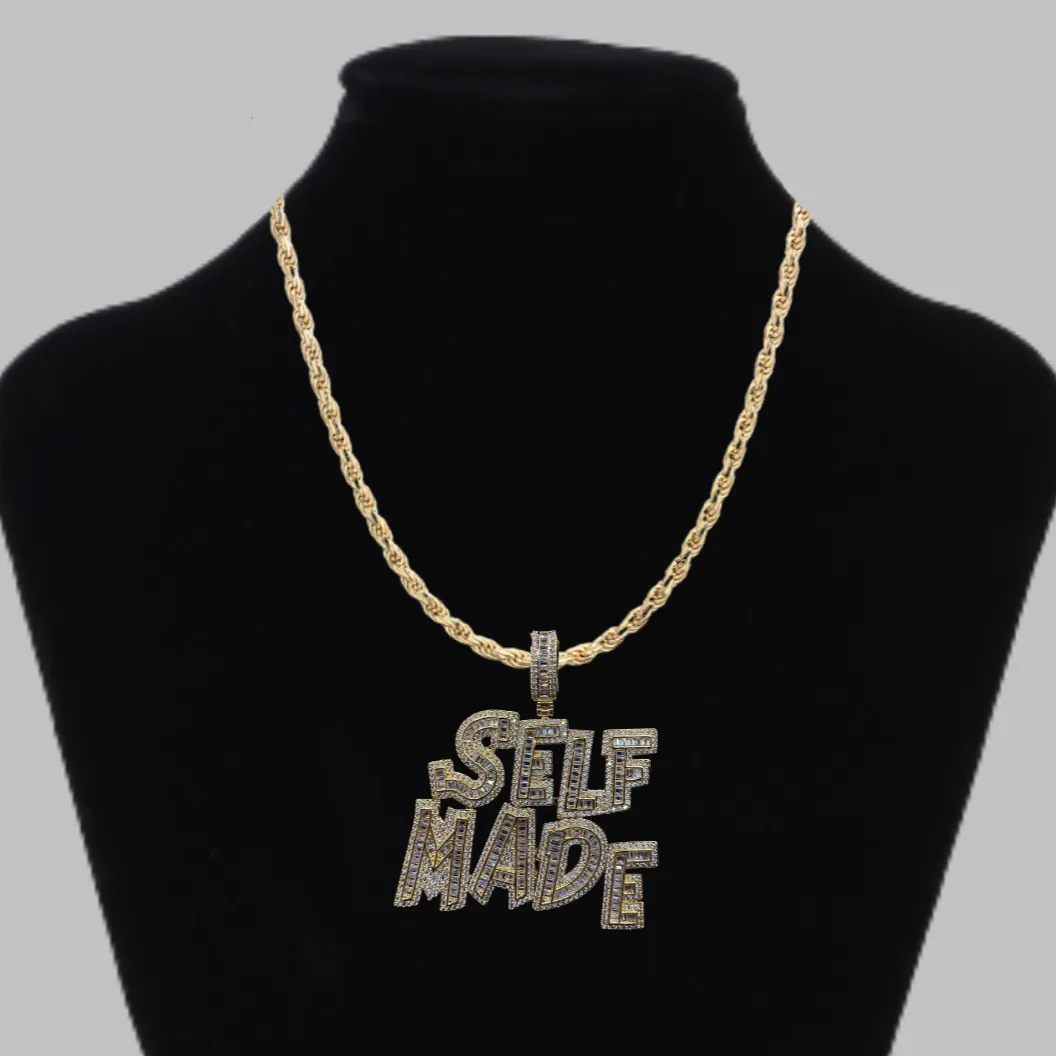 Self Made Iced Out Letter Diamond Pendant Necklace