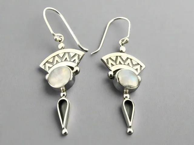 silver aztec drop earring with moonstone