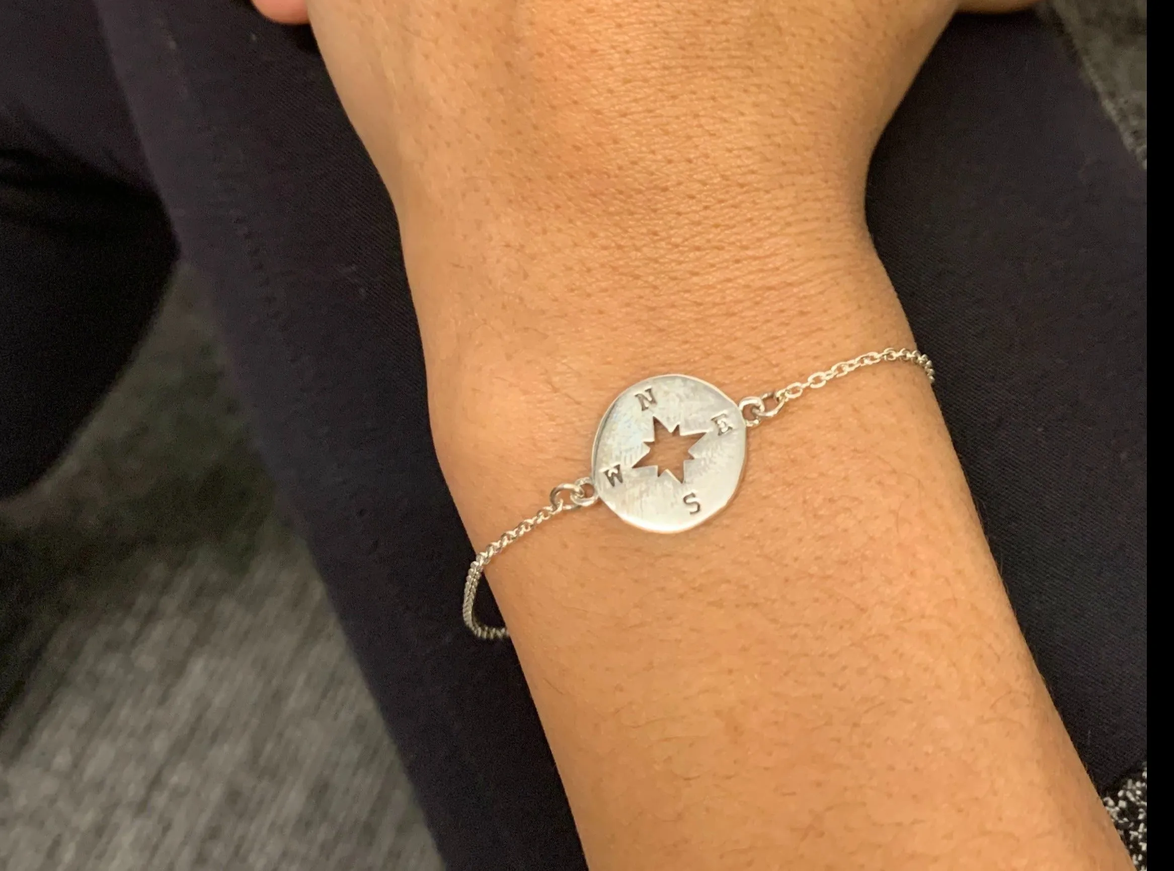 Silver Compass Bracelet - Cardinal Points Wristlet- Star Disc Armlet