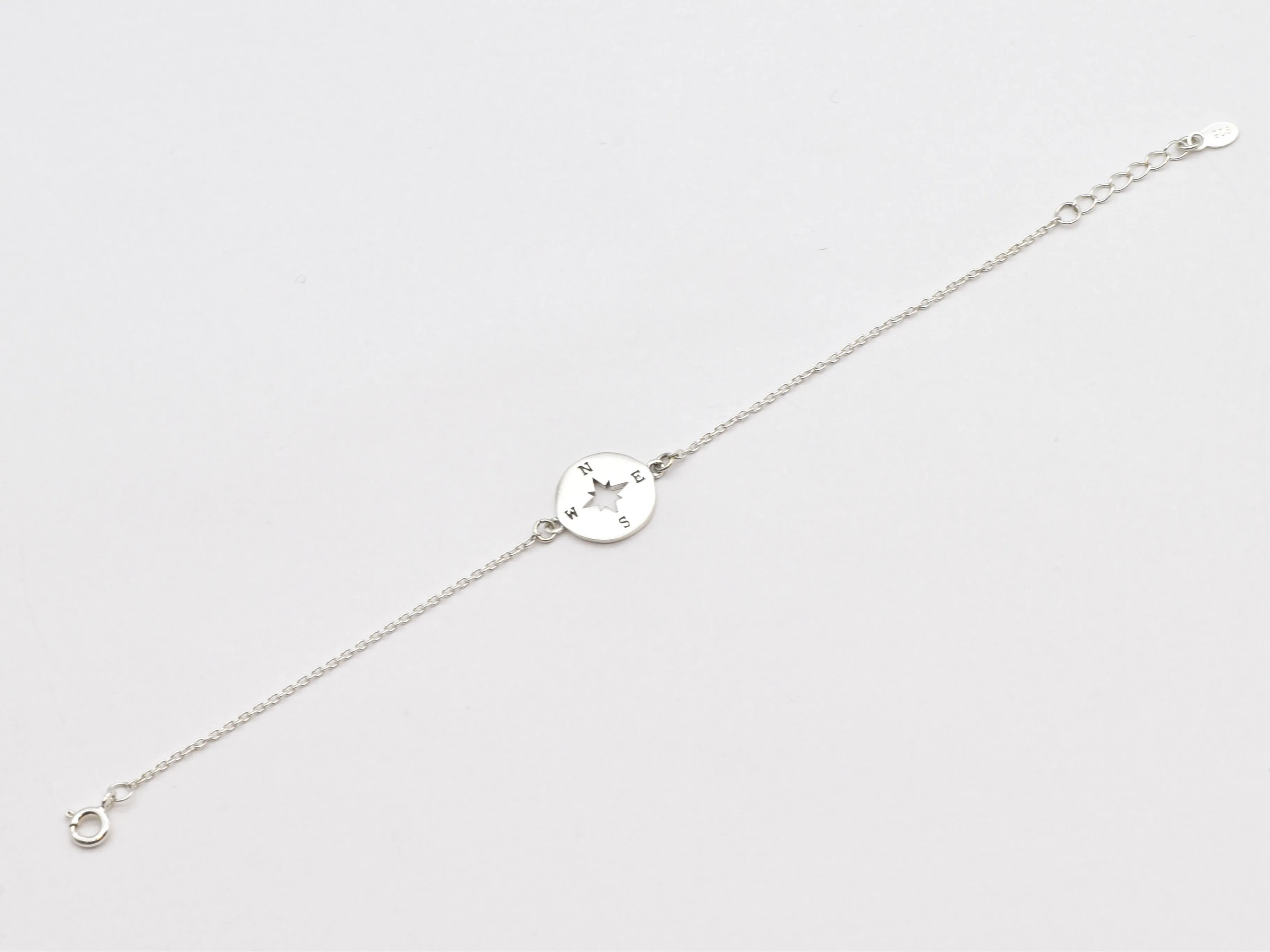 Silver Compass Bracelet - Cardinal Points Wristlet- Star Disc Armlet