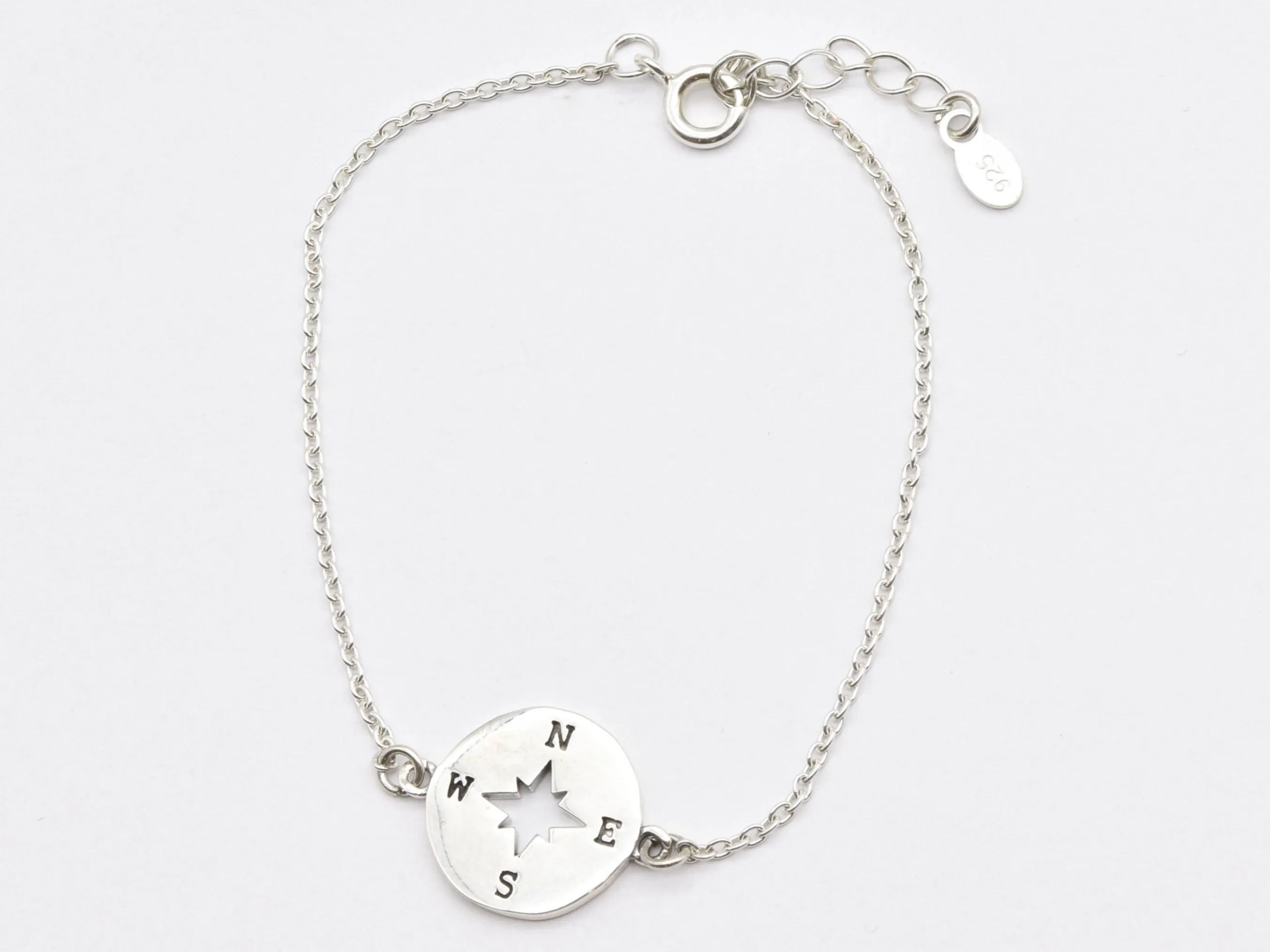 Silver Compass Bracelet - Cardinal Points Wristlet- Star Disc Armlet
