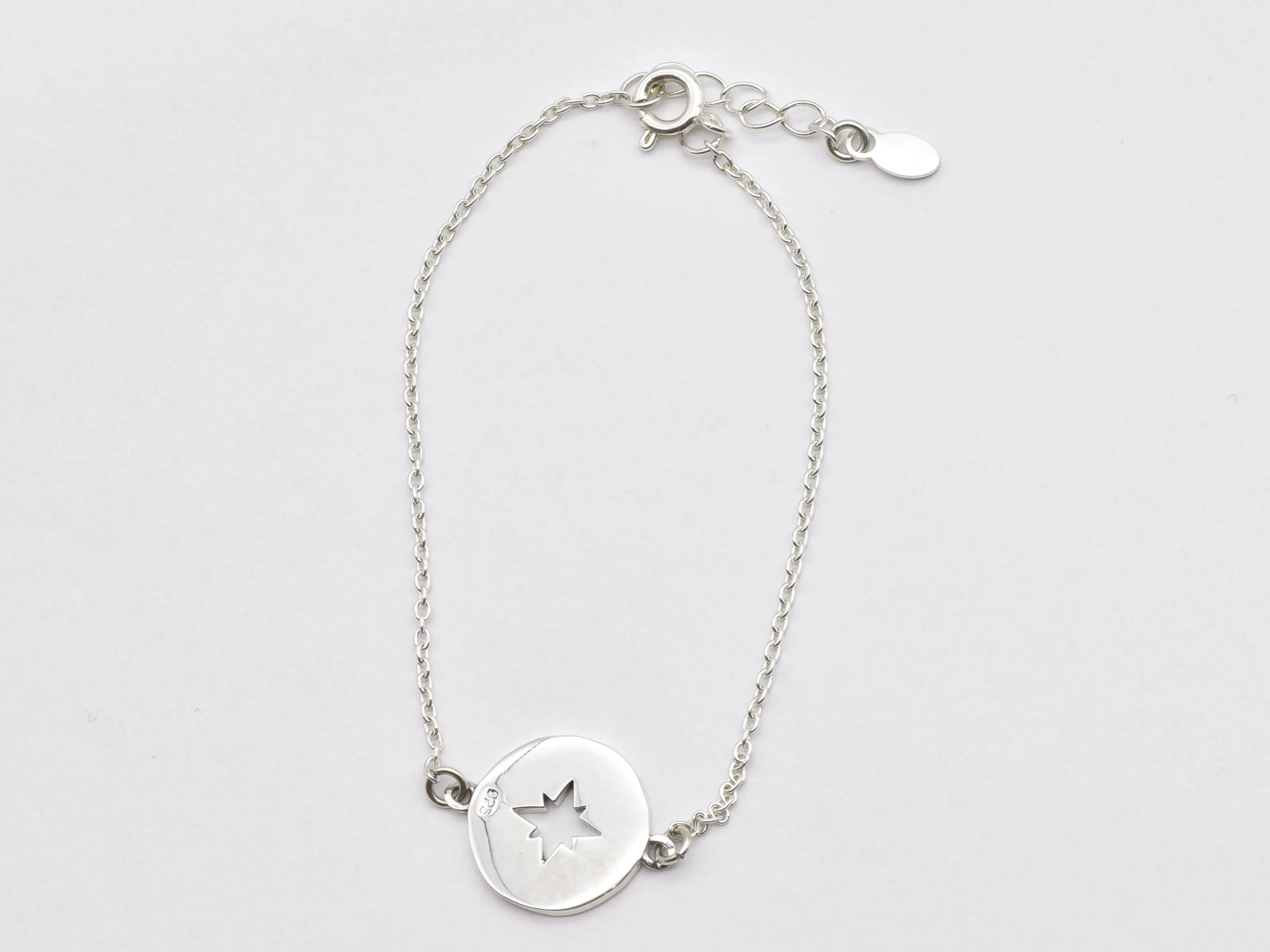 Silver Compass Bracelet - Cardinal Points Wristlet- Star Disc Armlet