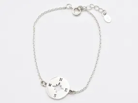 Silver Compass Bracelet - Cardinal Points Wristlet- Star Disc Armlet