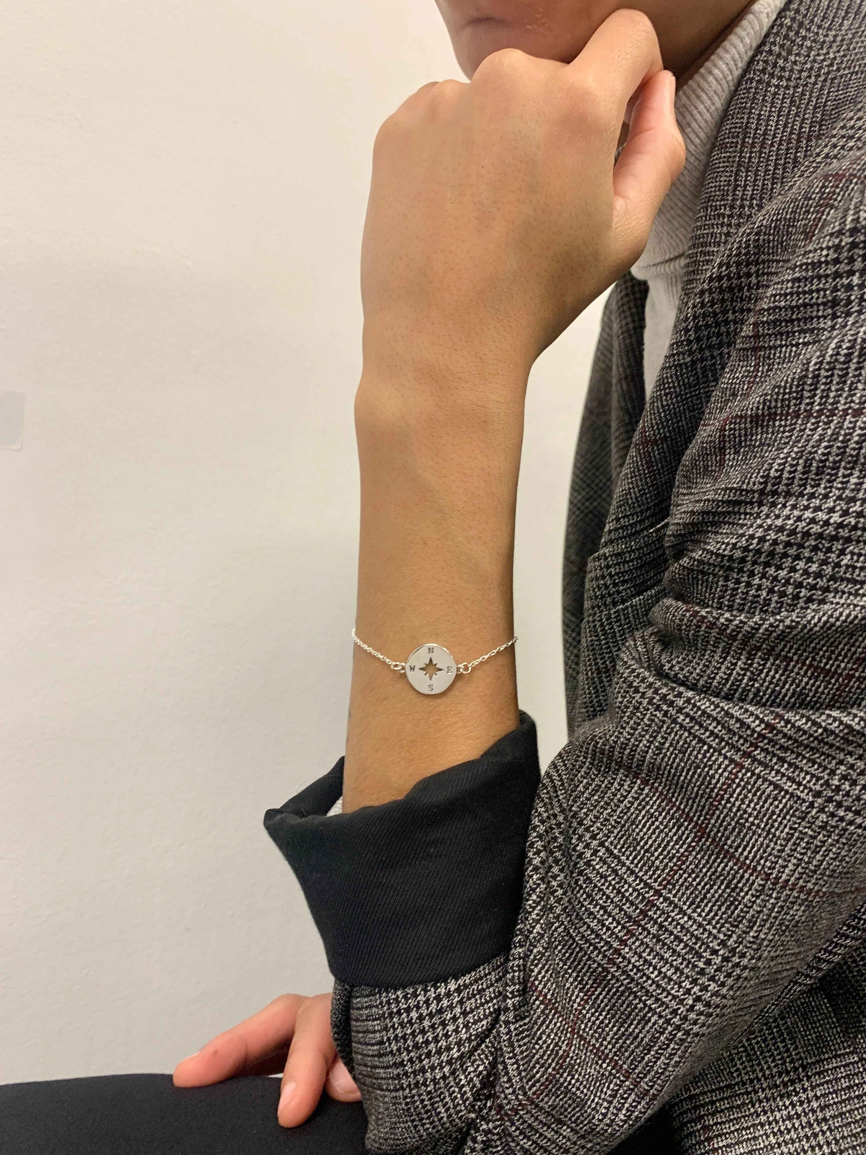 Silver Compass Bracelet - Cardinal Points Wristlet- Star Disc Armlet
