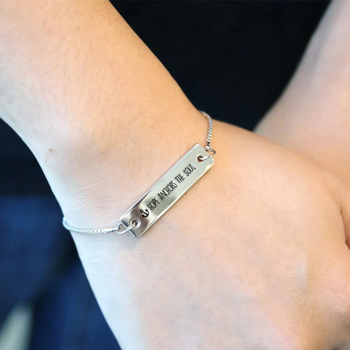 Silver Hope anchors the Soul Adjustable Bar Bracelet