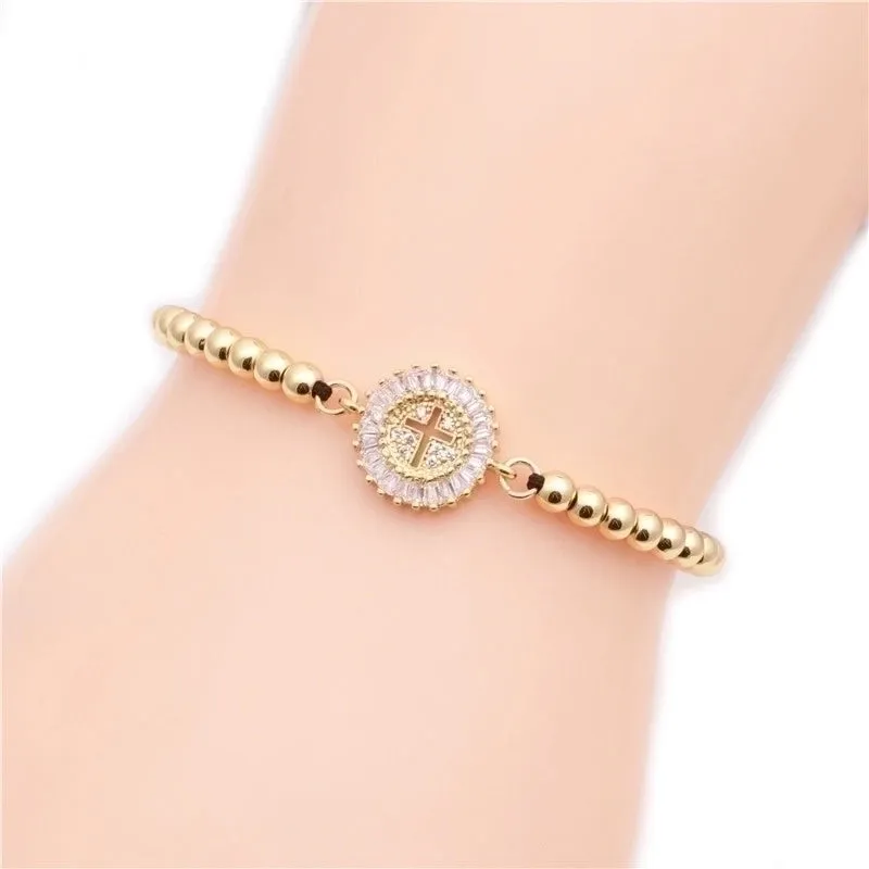 Simple Copper Micro-inlaid White Zirconium Cross Bracelet