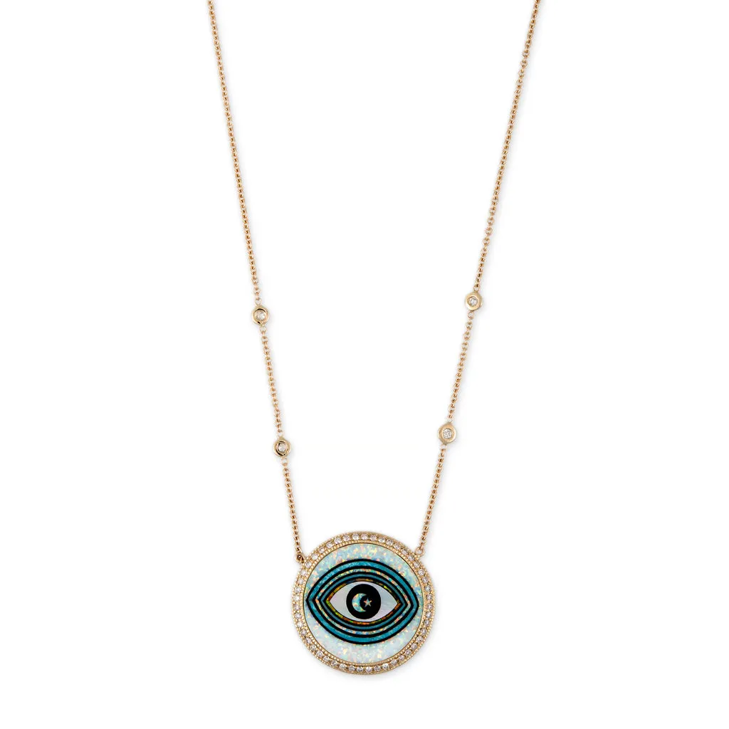 SMALL PAVE STAR   MOON EYE OPAL INLAY NECKLACE